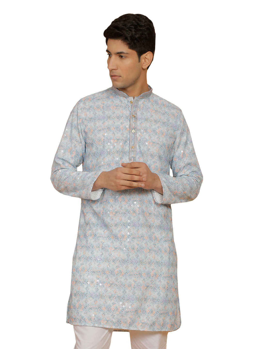 Men's Aqua Cotton Blend Kurta