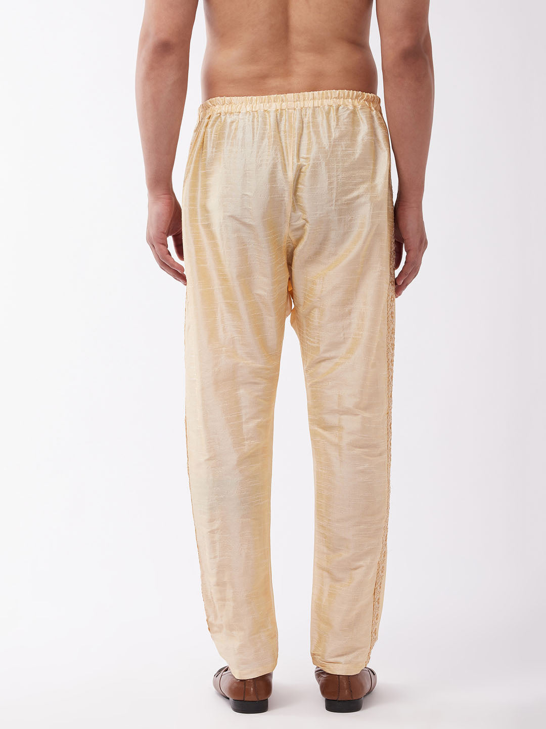 Men's Gold Silk Blend Embroidered Pyjama