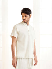 Men's White Cotton Short Kurta