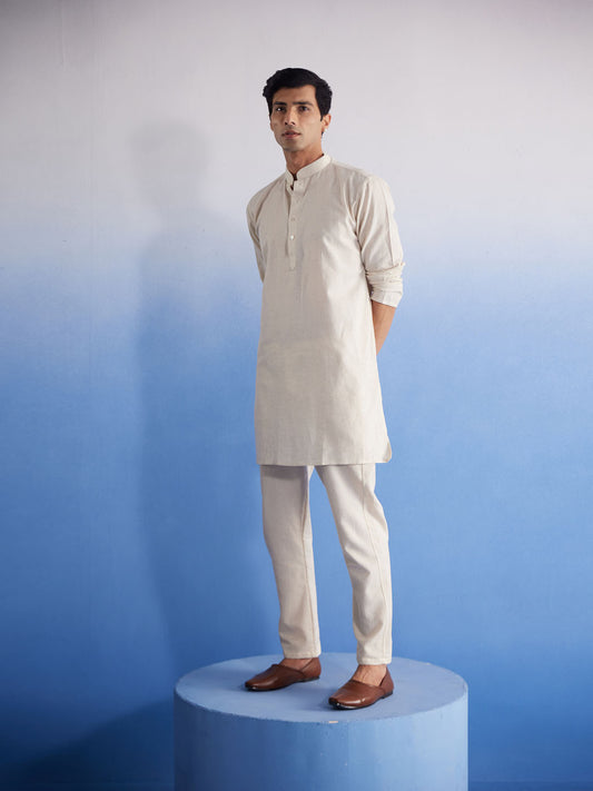 Men's Cream Cotton Kurta Pyjama Set