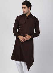 Men Brown Cotton Cotton Satin Kurta