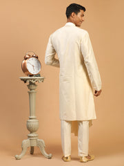 Men's Cream Viscose Blend Kurta Pyjama Set