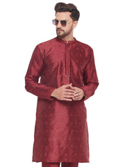 Men Maroon Silk Blend Kurta