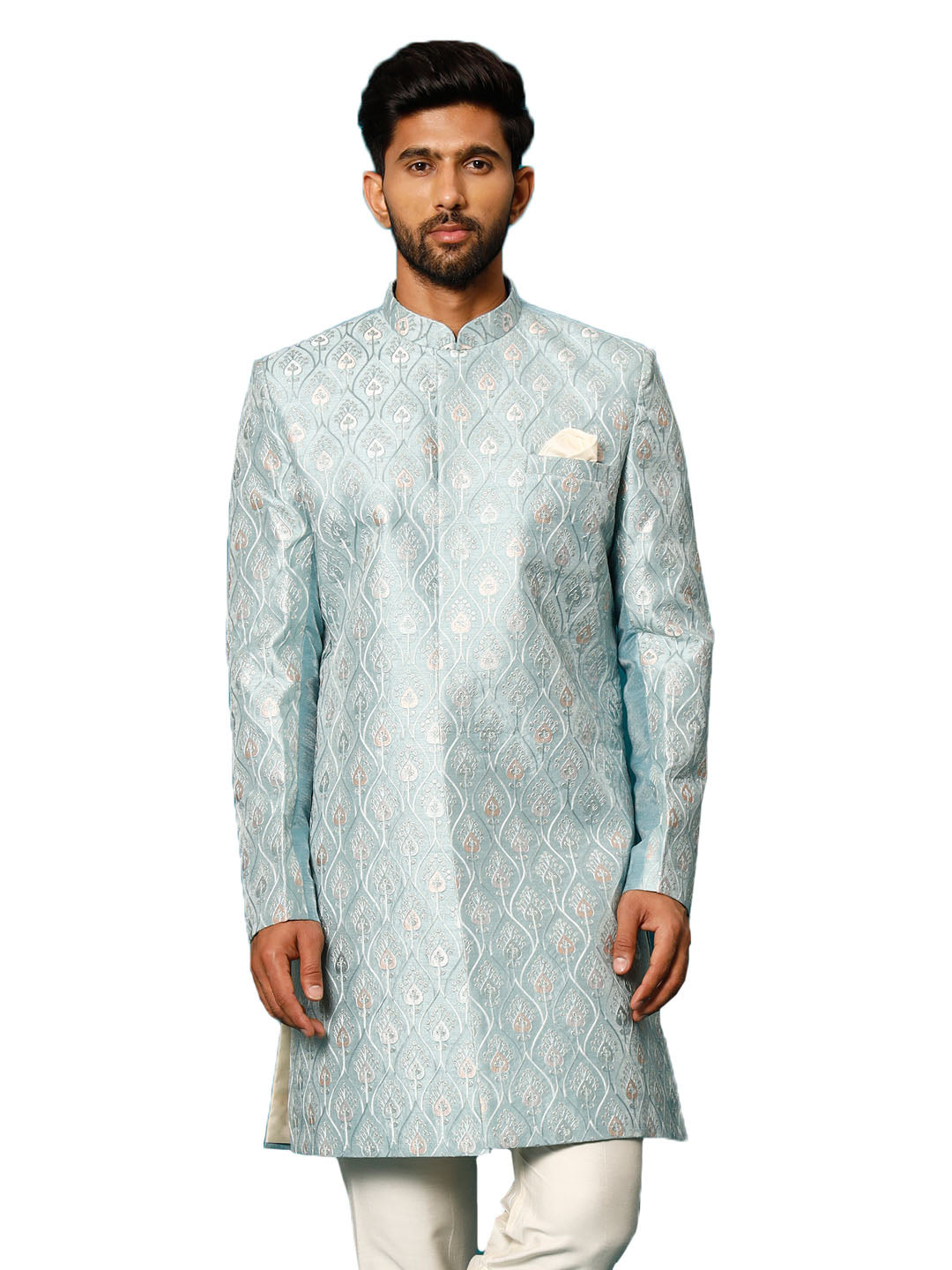 Men's Mint Green Silk Blend Sherwani Only Top