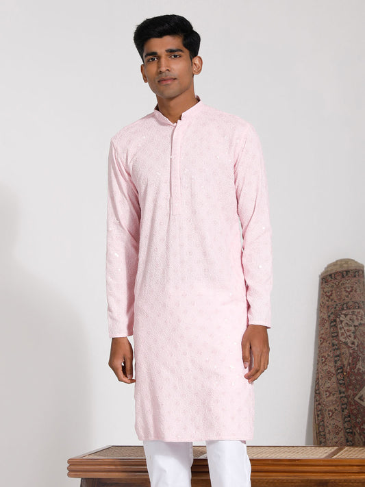 Men's Pink Rayon Kurta