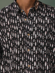 Men's Black Cotton Ethnic Shirt