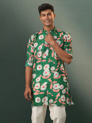 Men's Green Cotton Blend Kurta