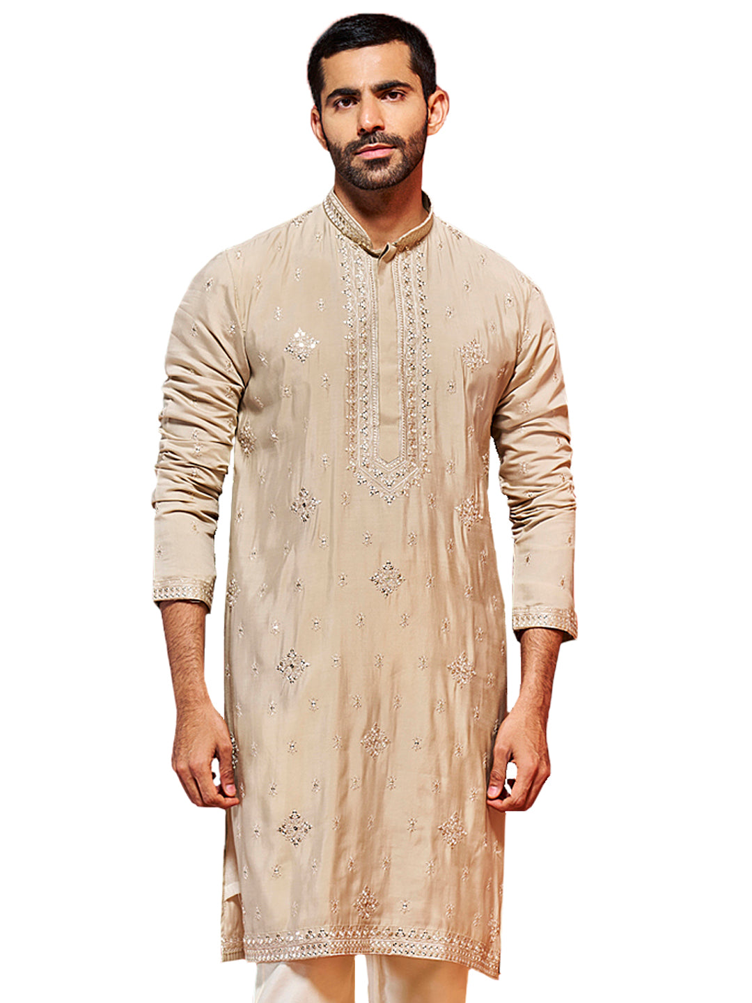 Men's Gray Silk Blend Kurta