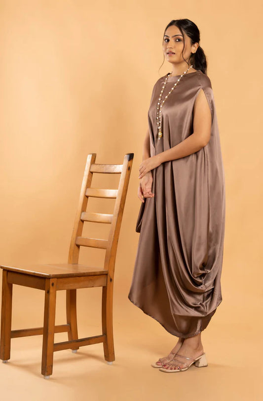 Women Stylist Copper Side Knot Asymmetric Cowl Dress 