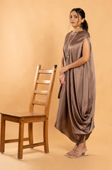 Women Stylist Copper Side Knot Asymmetric Cowl Dress 