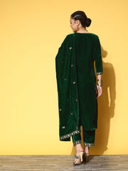 green embroidered kurta set with embroidered dupatta