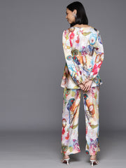 Women Multi Colour Abstract Printed Top Paired With Tonal Printed Bottom