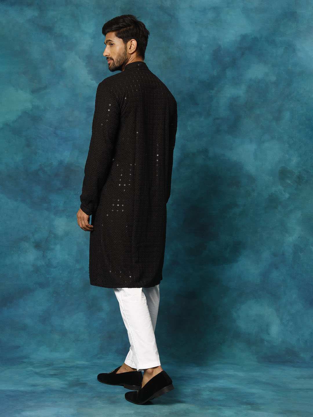 Men's Black And White Rayon Cotton Kurta Pyjama Set