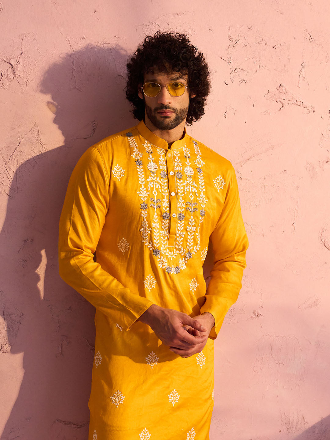 Men's Yellow Moonga Silk Kurta