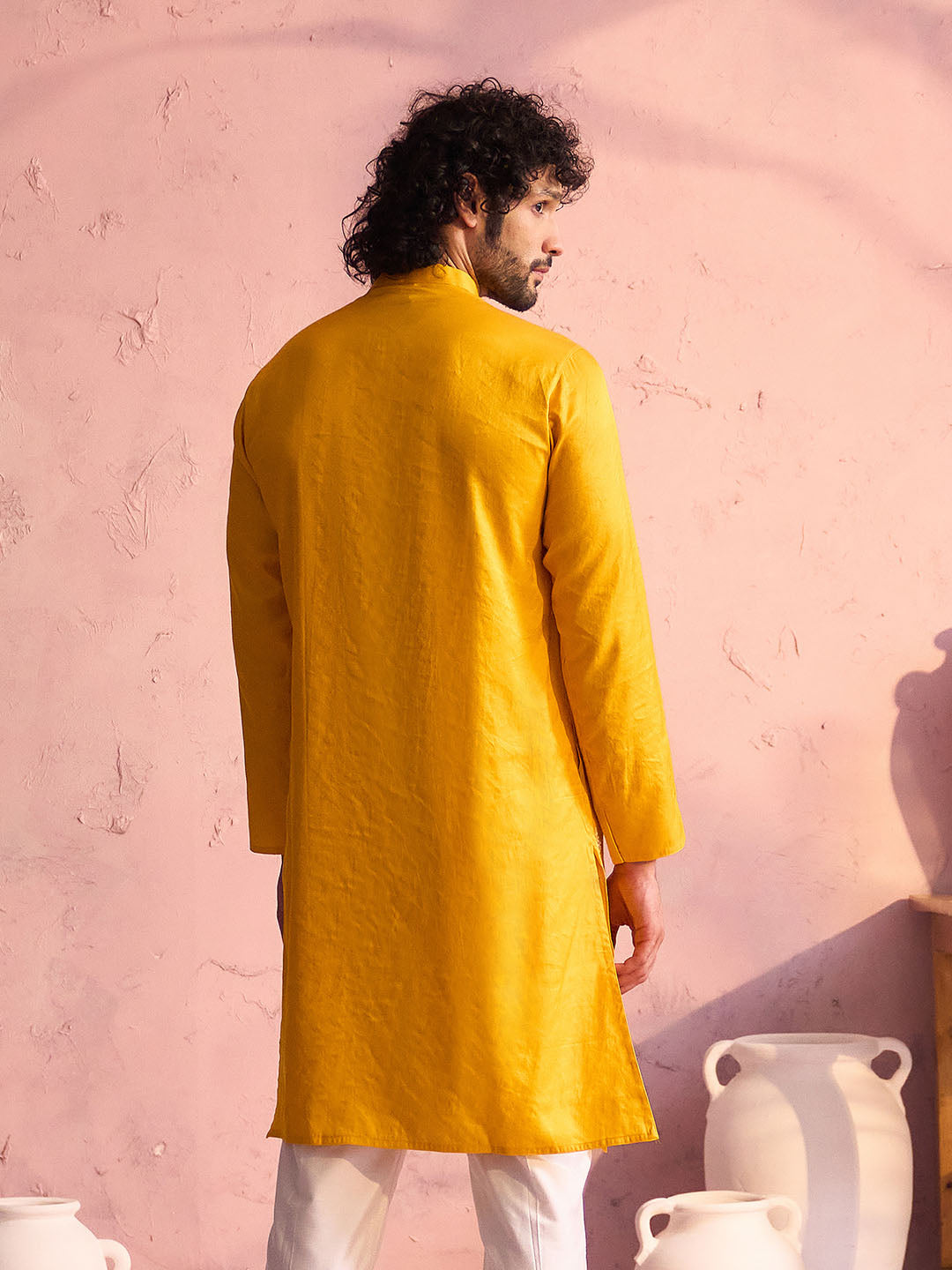 Men's Yellow Moonga Silk Kurta