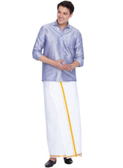 Men's Lavander and White Silk Blend Shirt And Mundu