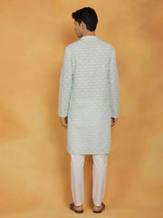 Men's Green And White Cotton Kurta And Pyjama Set