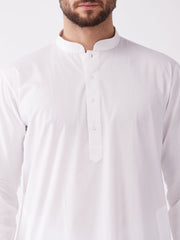 Men's White Cotton Blend Kurta And Dhoti Set