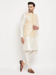 Men's White Silk Blend Nehru Jacket