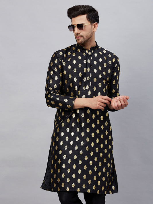 Men's Black Dupion Silk Kurta