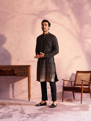 Men's Black Georgette Kurta Pyjama Set