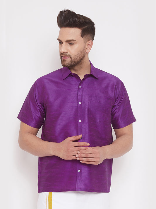 Men's Purple Silk Blend Ethnic Shirt