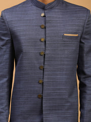 Men's Navy Blue And Black Silk Blend Sherwani Set