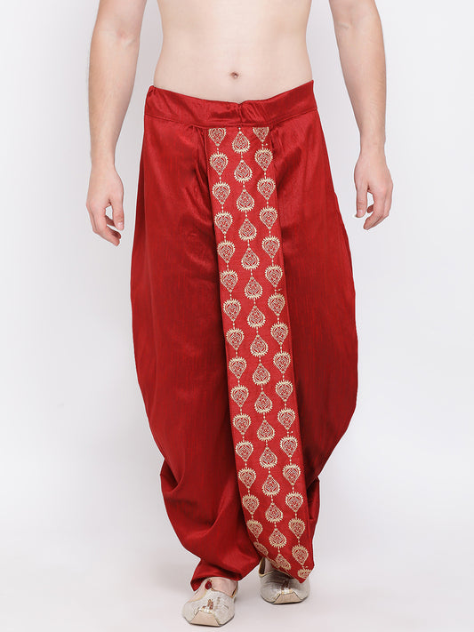 Men's Maroon Silk Blend Dhoti