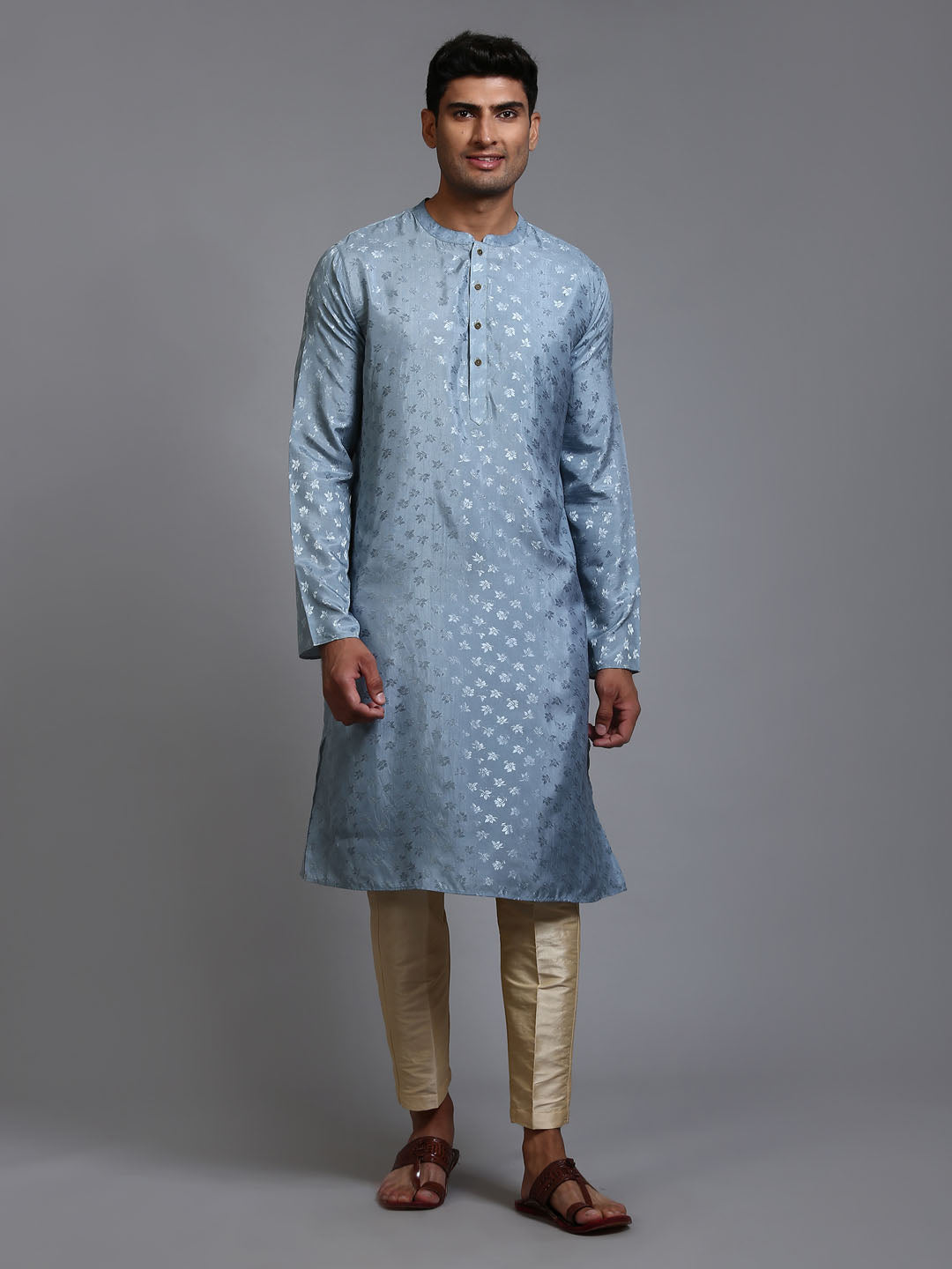 Men's Grey Silk Blend Kurta