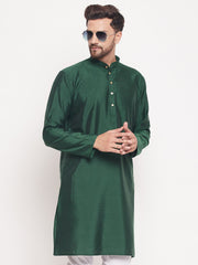 Men Green Silk Blend Kurta