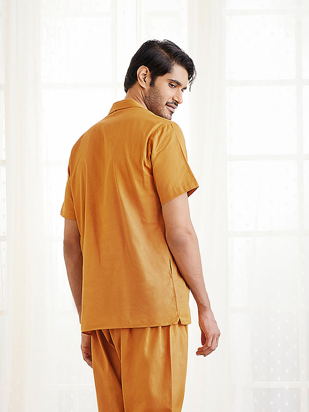 Men's Dusty Saffron Cotton Short Kurta