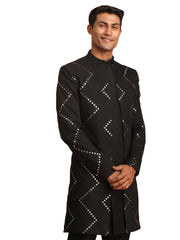 Men's Black Viscose Sherwani Only Top