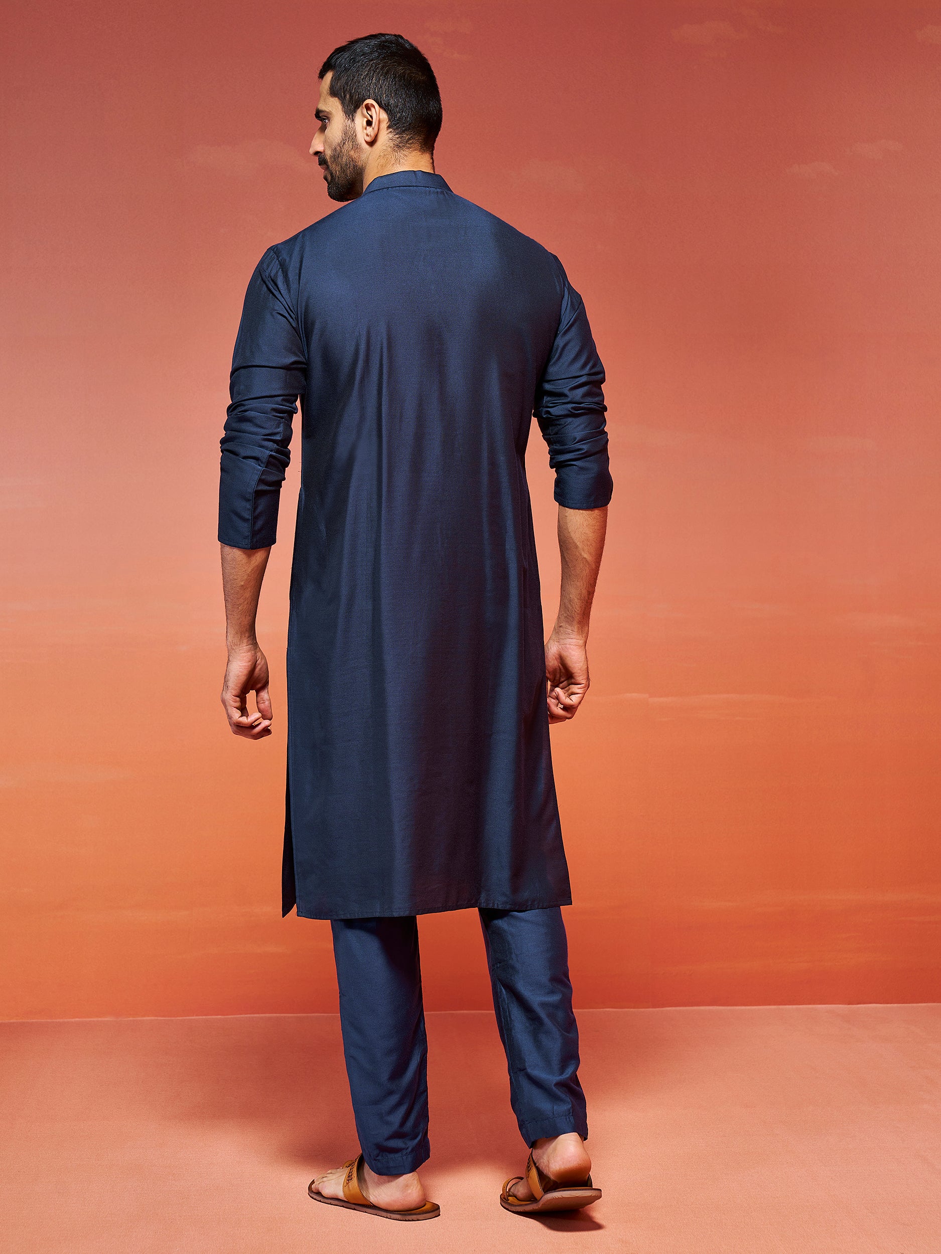 Men's Navy Blue Viscose Kurta And Pyjama Set