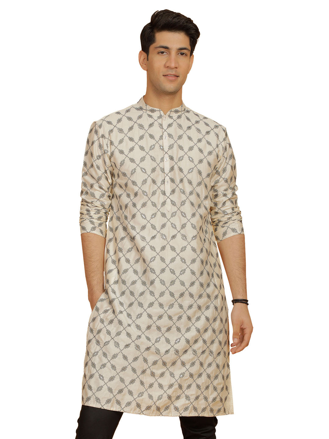 Men's Cream Cotton Blend Kurta