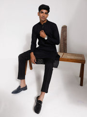 Men's Black Cotton Kurta Pyjama Set