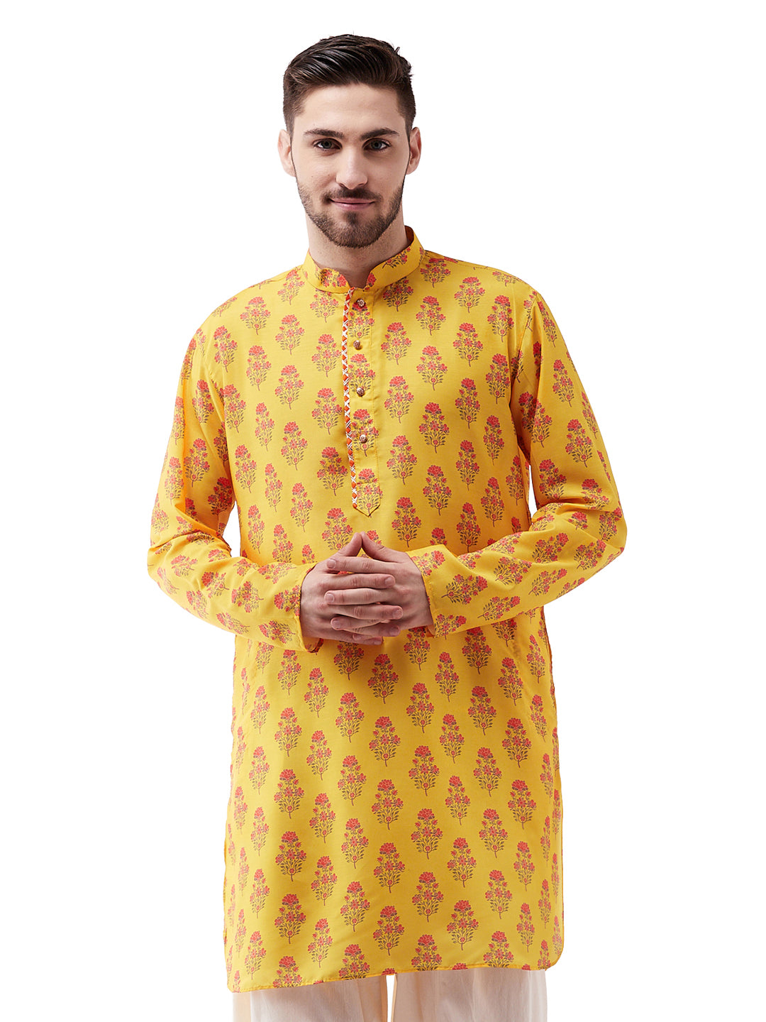 Men's Multicolor-Base-Mustard Muslin Kurta