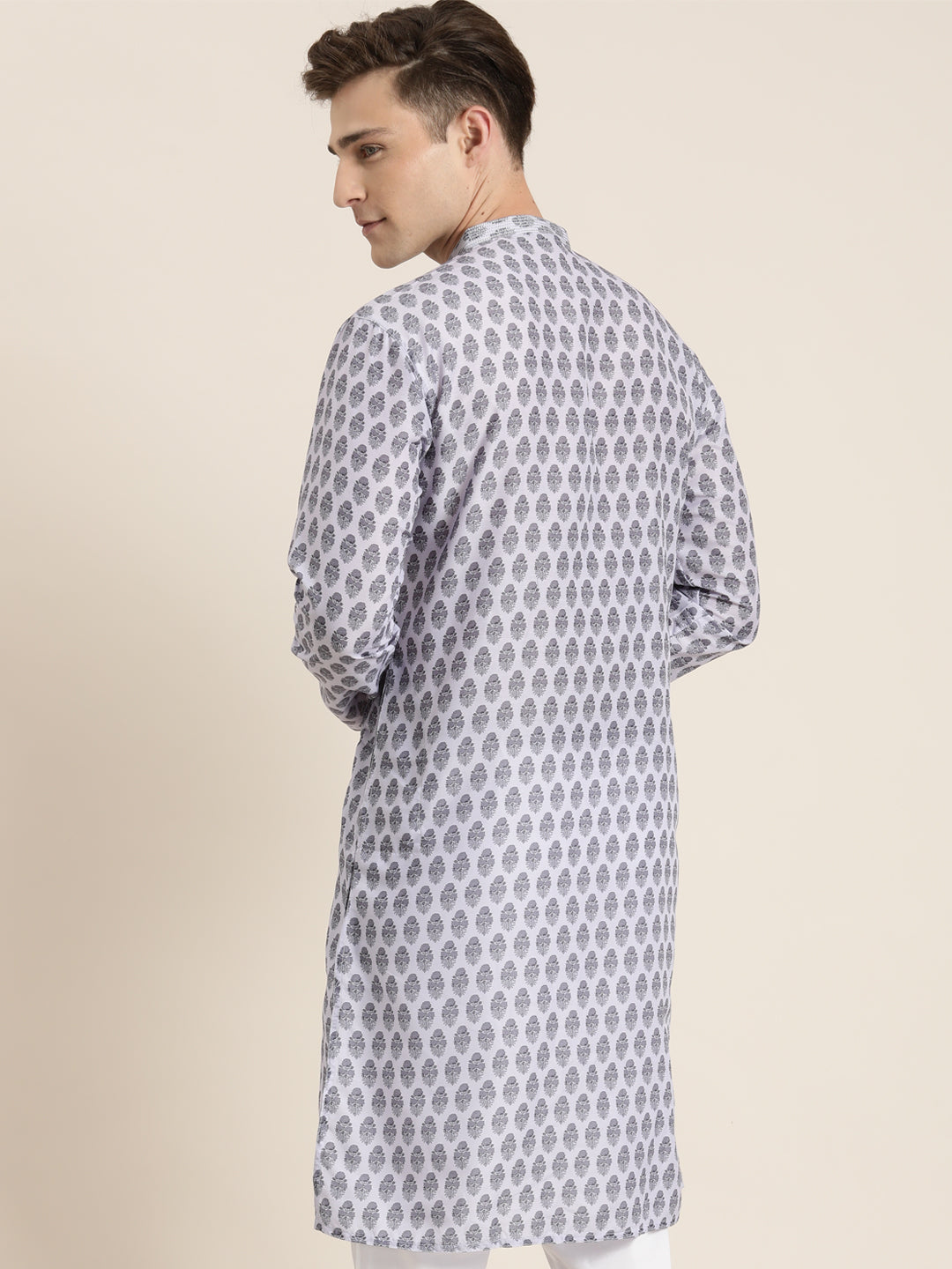 Men's Grey Cotton Blend Kurta