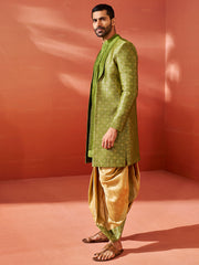 Men's Green Silk Blend Sherwani Set