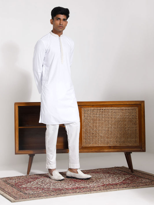 Men's White Cotton Kurta Pyjama Set