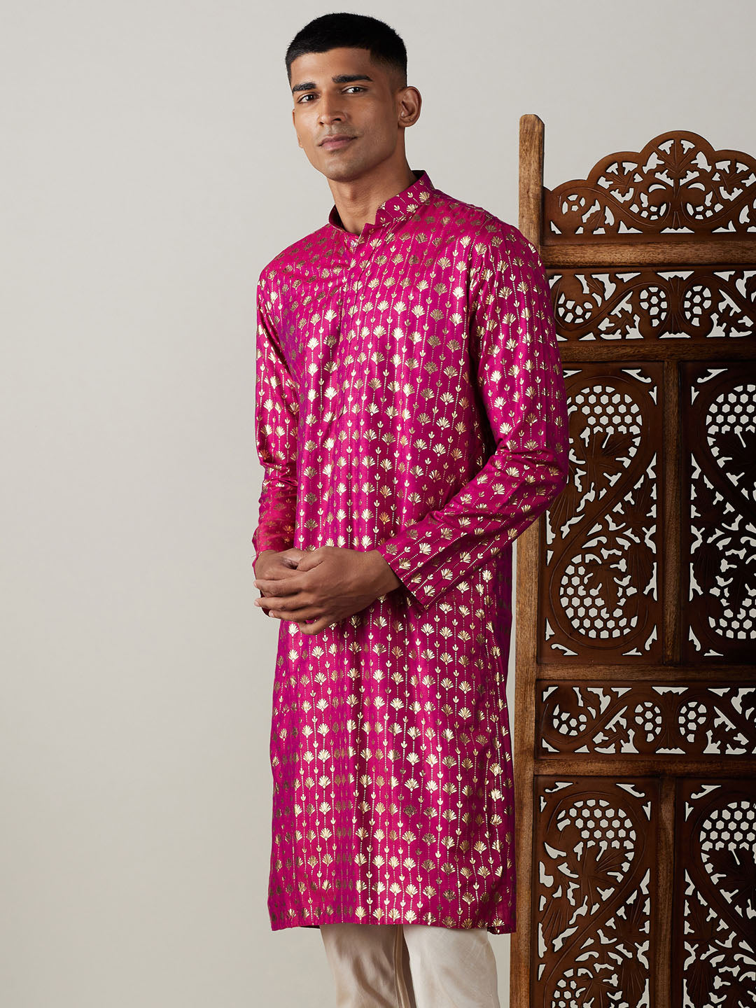 Men's Pink Viscose Kurta