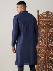 Men's Navy Blue Viscose Kurta