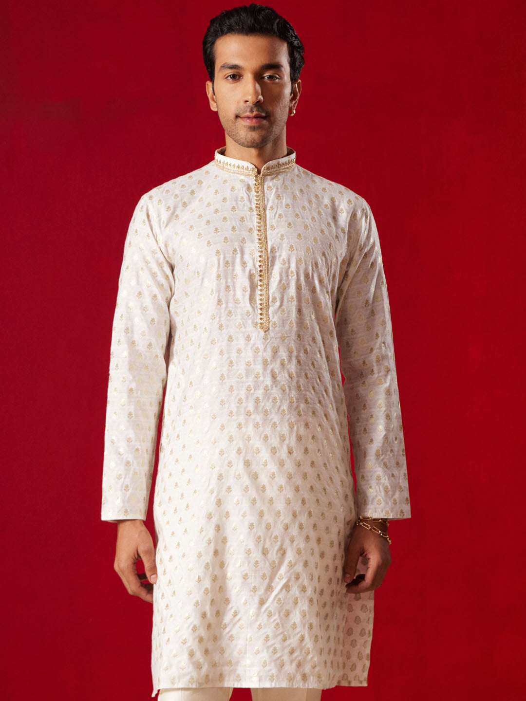 Men's Cream Silk Blend Kurta