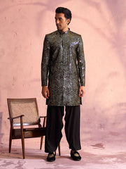 Men's Black Georgette Sherwani Set