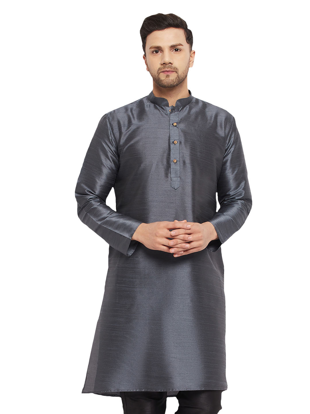 Men's Grey Silk Blend Kurta