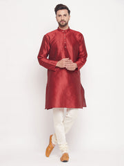 Men Maroon Silk Blend Kurta