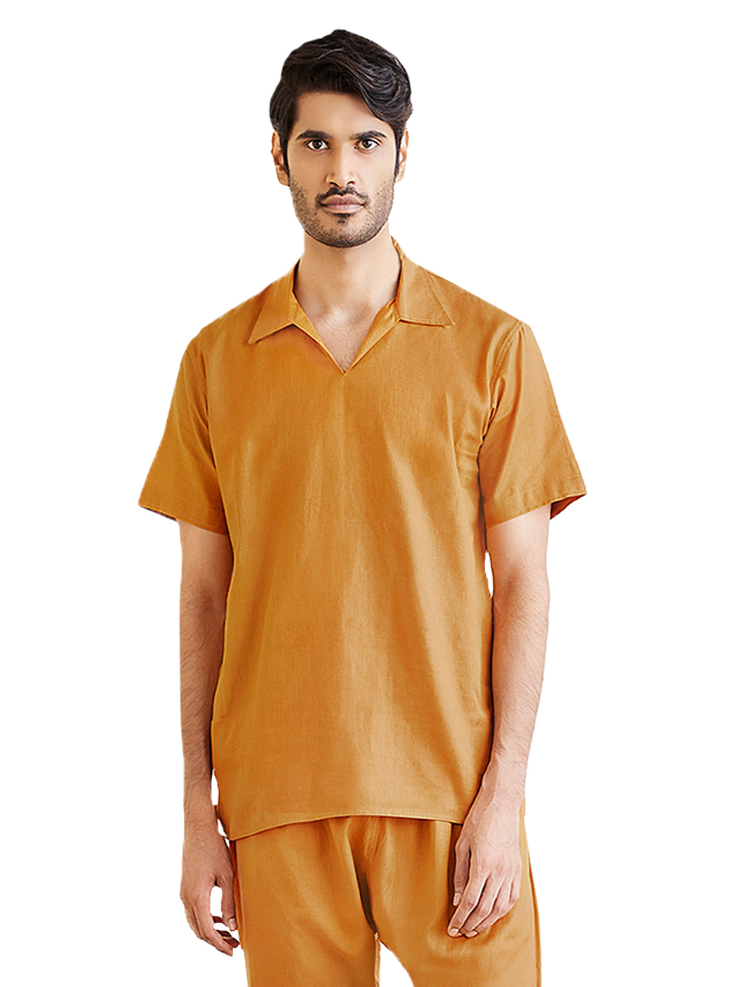 Men's Dusty Saffron Cotton Short Kurta