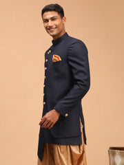 Men's Navy Blue Cotton Blend Sherwani Only Top