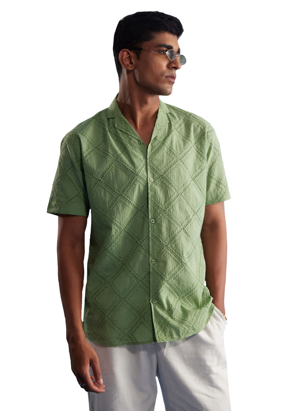 Men's Green Cotton Ethnic Shirt