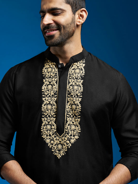 Men's Black Viscose Kurta And Pyjama Set