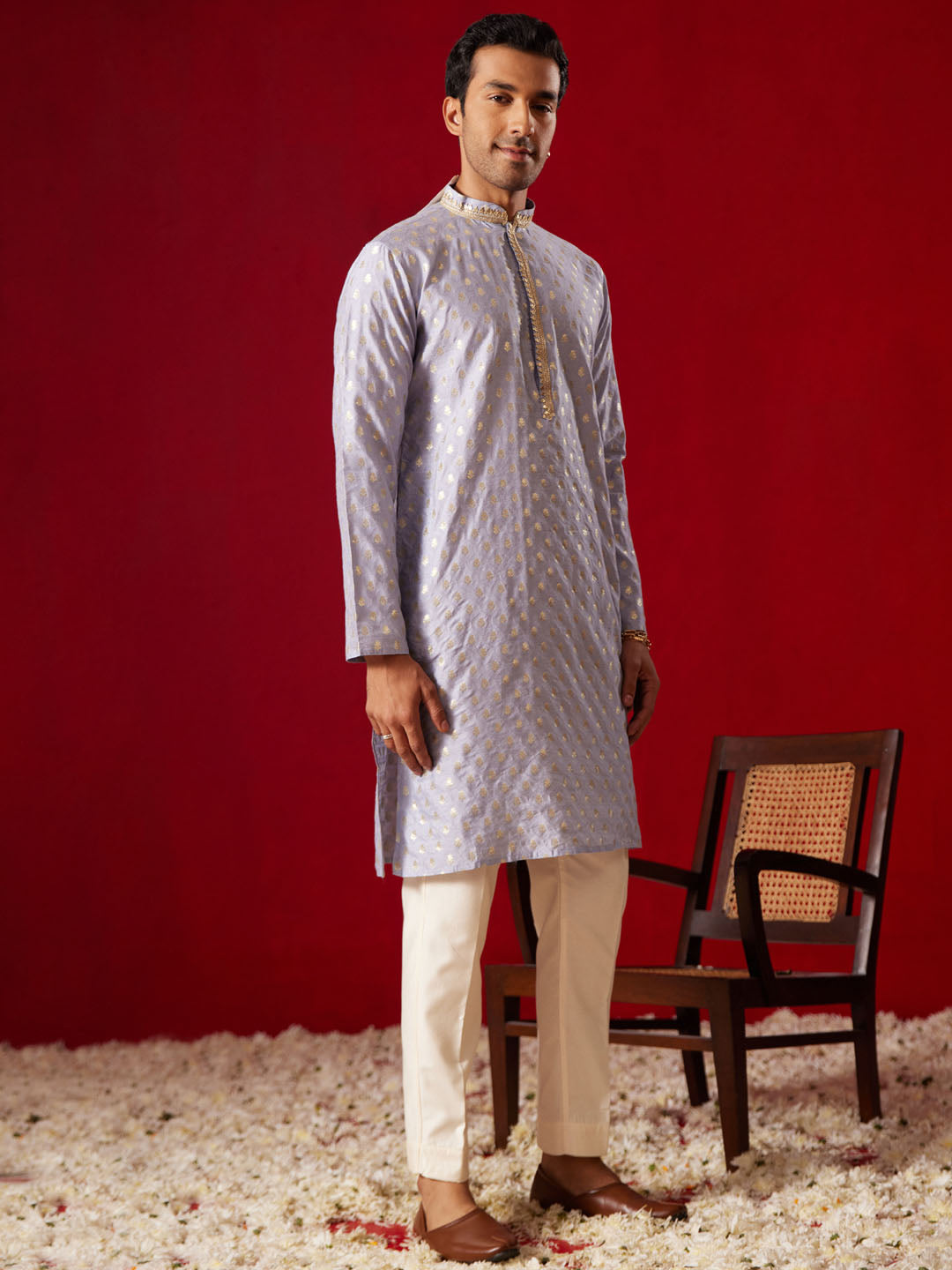 Men's Aqua Silk Blend Kurta Pyjama Set